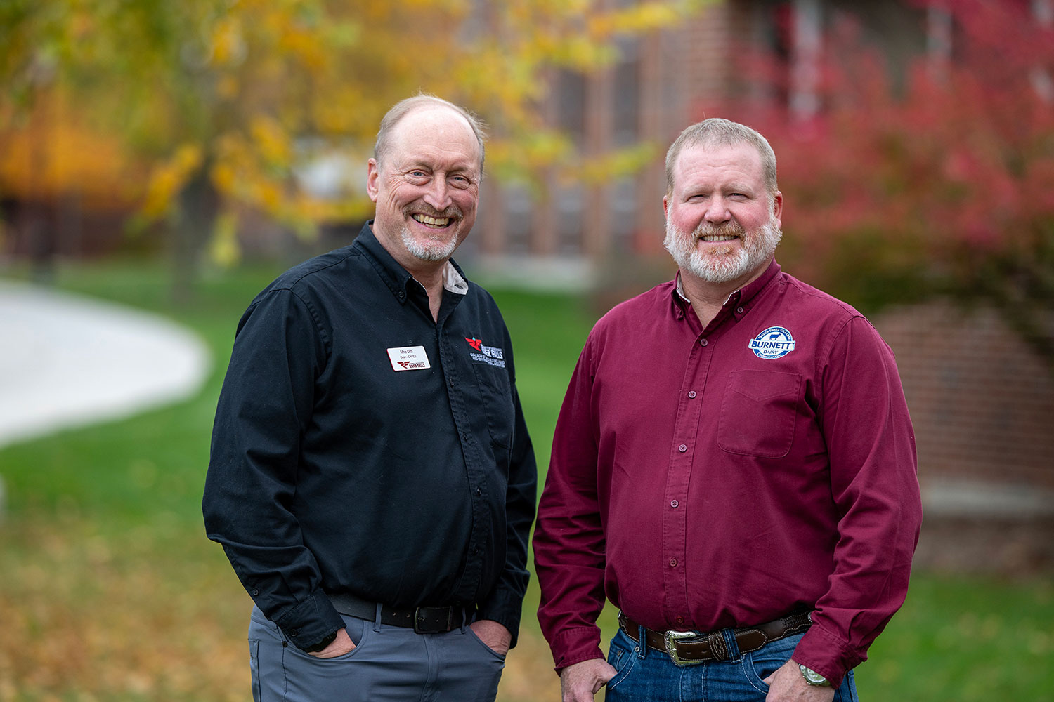 Photo: Michael Orth, dean of the UW-River Falls College of Agriculture, Food and Environmental Science, and Matt Winsand, CEO of Burnett Dairy Cooperative, are pictured on the UWRF campus in October. The two organizations began a new strategic partnership on Nov. 1 that aims to advance dairy innovation and education.