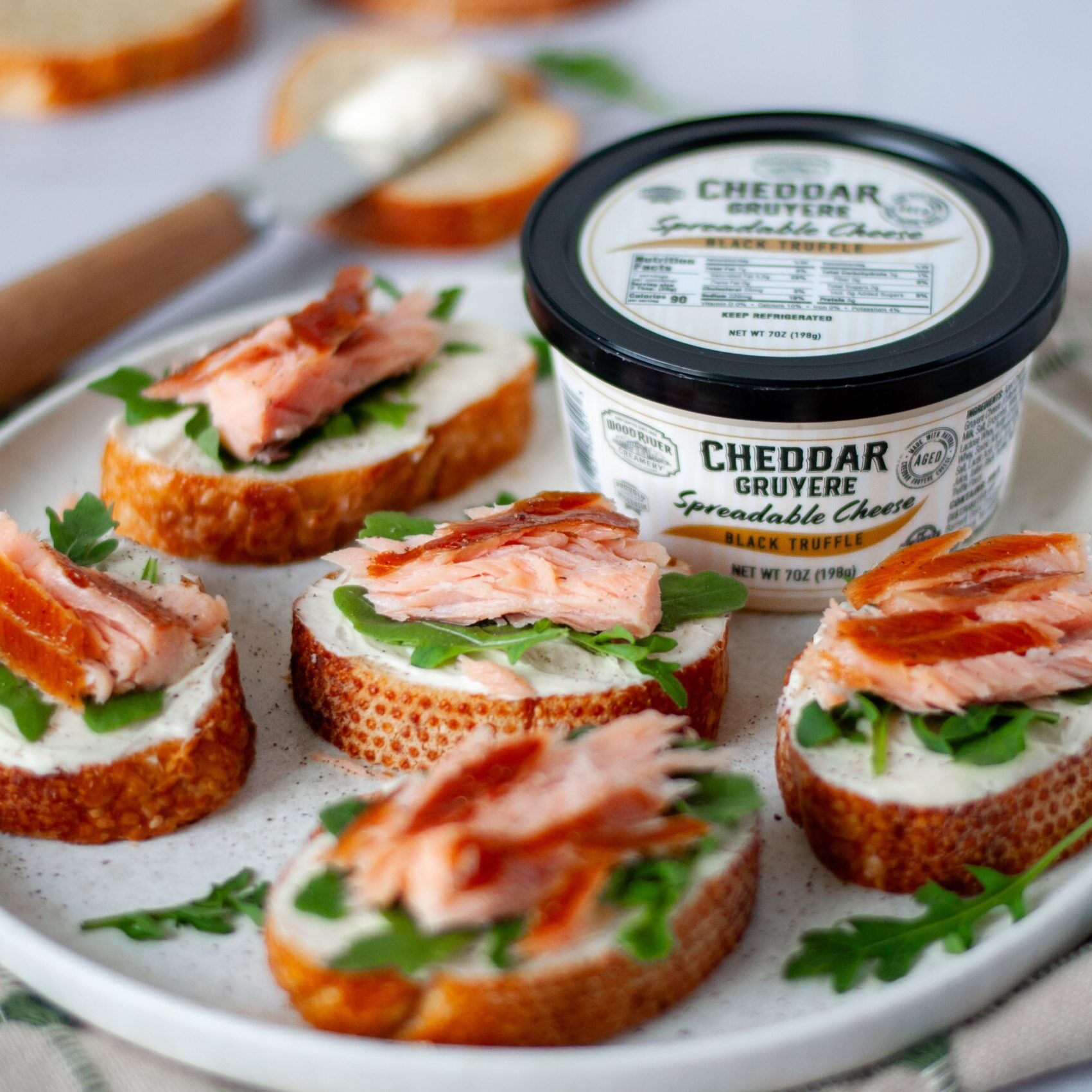 Smoked Salmon & Black Truffle Crositini, Recipe and Photo Courtesy of Our Love Language is Food